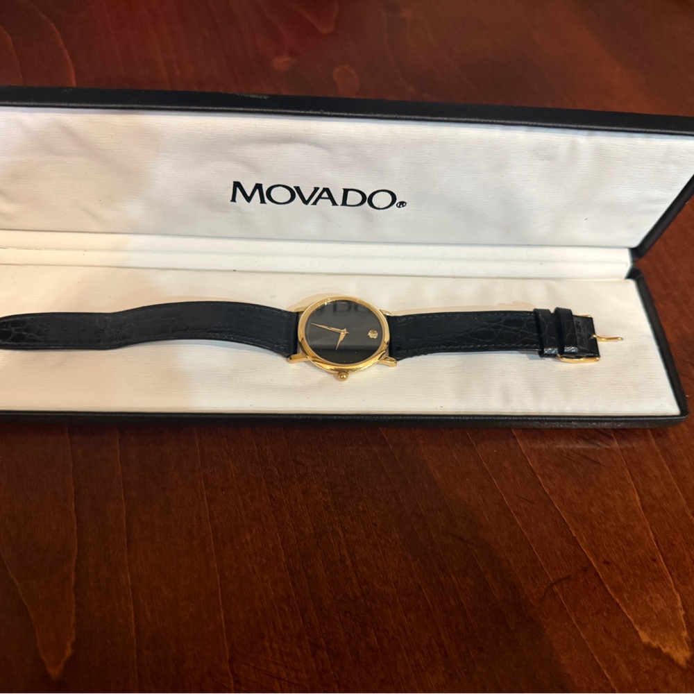 Movado Black and Gold Men's Watch, EUC, in box